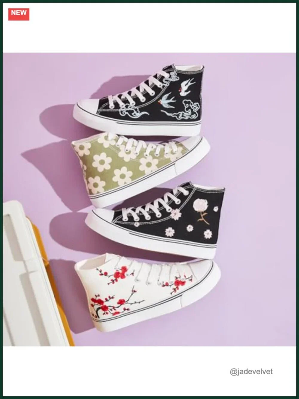 Women's High Top Canvas Sneakers Casual Walking Shoes Embroidered Floral